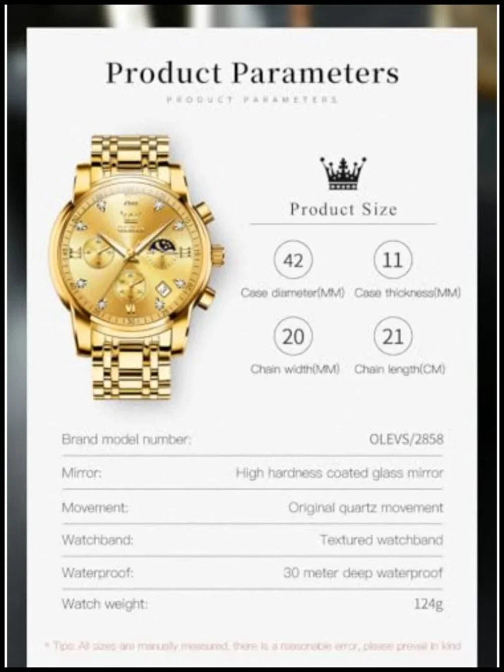 Men's Chronograph Watch Stainless Steel Waterproof Luminous Dress Analog